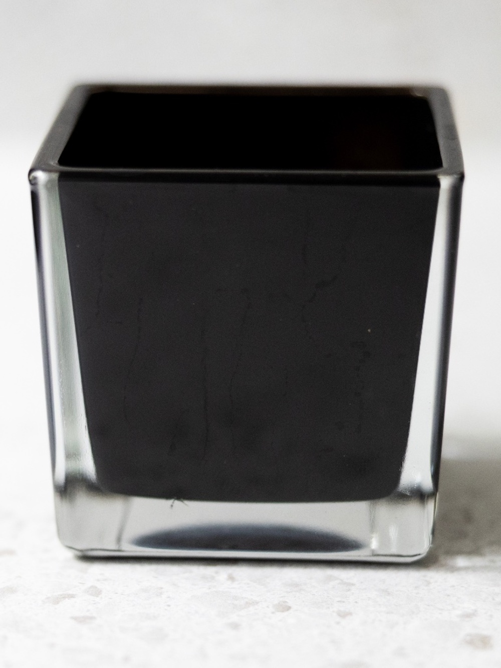 Square black clear glass candle holder or planter 3 1/8" tall
